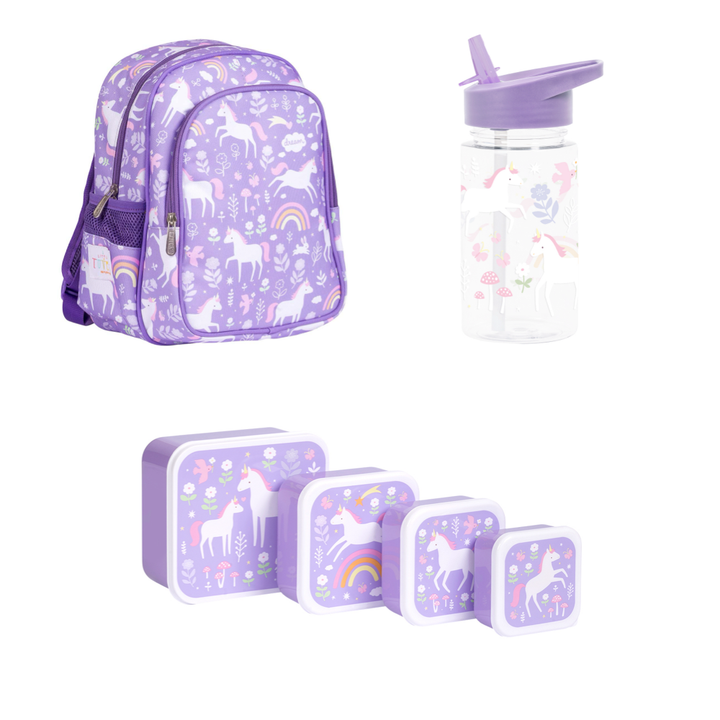 Pack Mochila Grande Unicorn, Botella Unicorn y Lunch & Snackbox Unicorn para Niños
