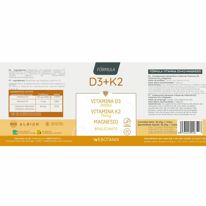 Vitamina D3 + K2 con Magnesio – Fórmula Completa