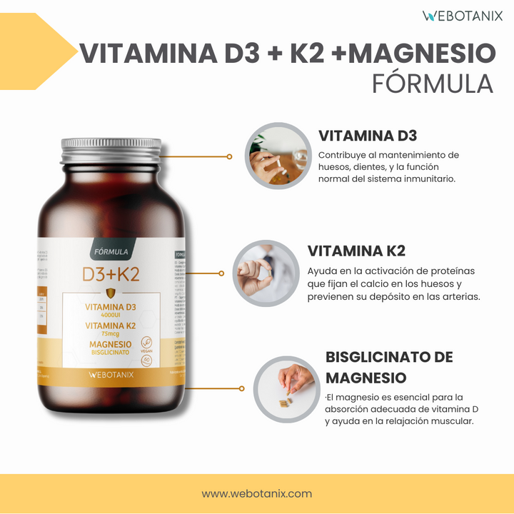 Vitamina D3 + K2 con Magnesio – Fórmula Completa