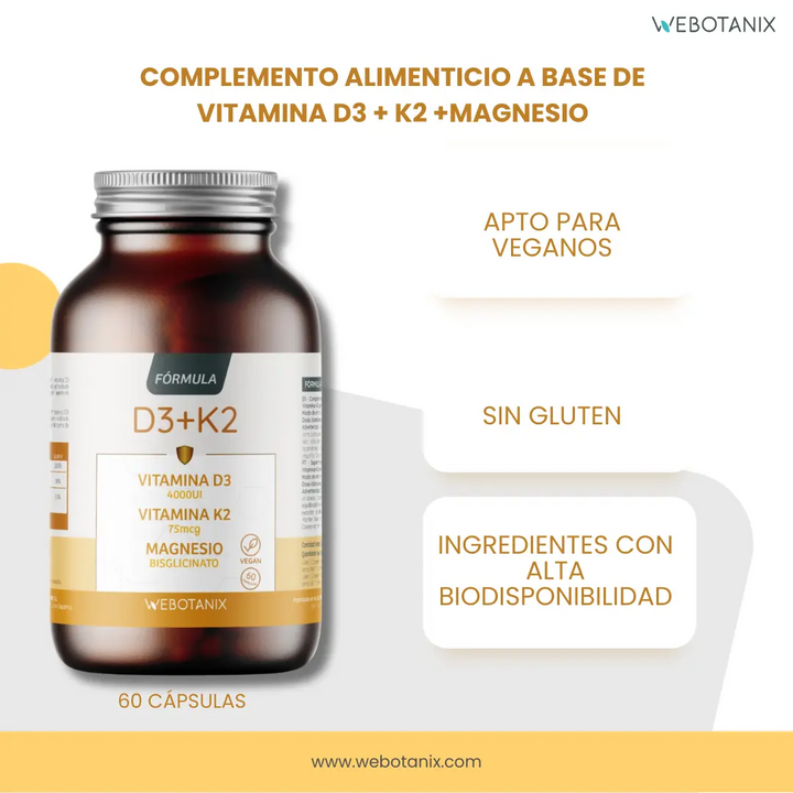 Vitamina D3 + K2 con Magnesio – Fórmula Completa