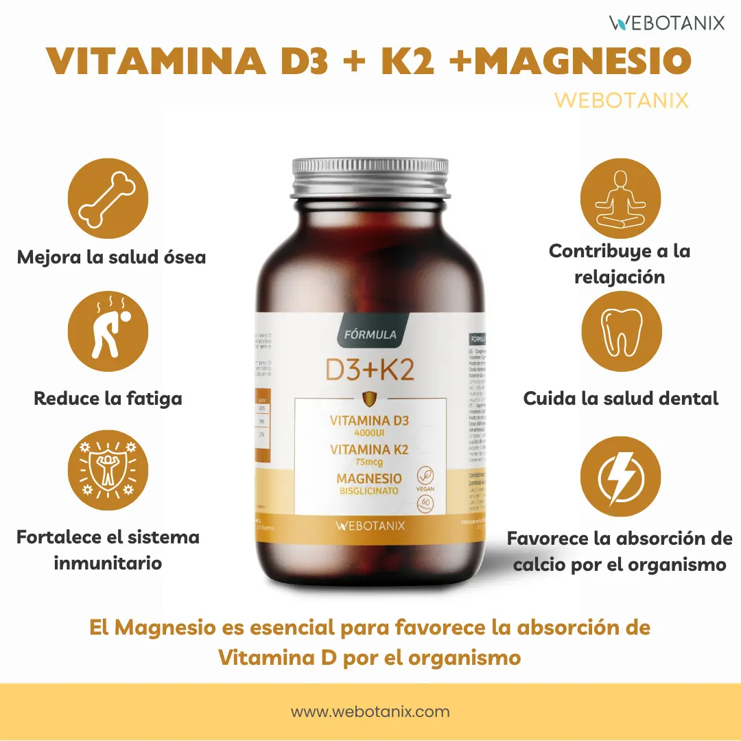 Vitamina D3 + K2 con Magnesio – Fórmula Completa