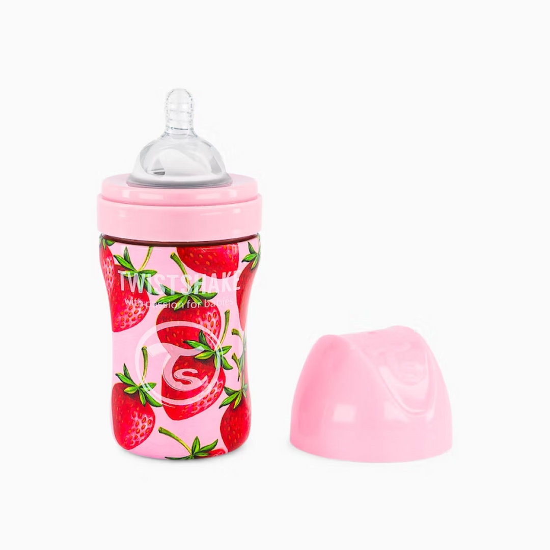 Biberón Acero Anticólico 260ml Estampado Fresa Twistshake