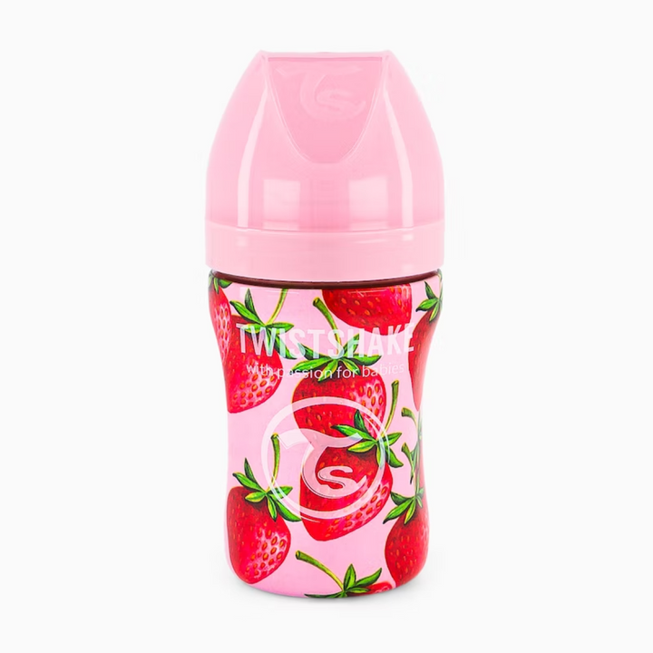 Biberón Acero Anticólico 260ml Estampado Fresa Twistshake