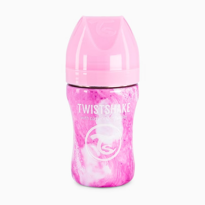 Biberón Acero Anticólico 330ml Estampado Mármol Rosa Twistshake